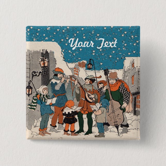 Musicians Playing for Carolers in Snow in Old Town 15 Cm Square Badge (Front)