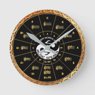 Music's Circle of Fifths Music Speaks gold & black Round Clock