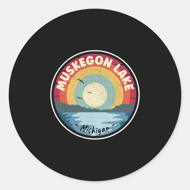 Muskegon Lake Michigan Colorful Scene Classic Round Sticker (Front)