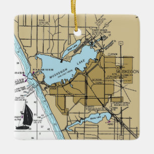 Muskegon MI Nautical Chart Ceramic Ornament