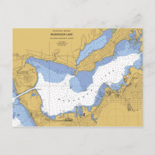 Muskegon, MI Nautical Harbour Chart Postcard