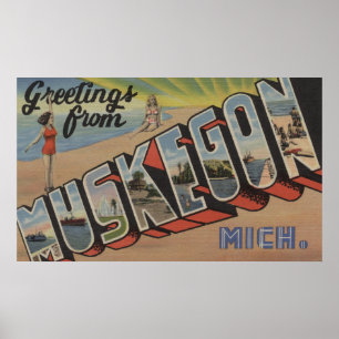 Muskegon, Michigan - Large Letter Scenes 2 Poster