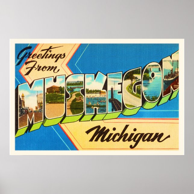 Muskegon Michigan MI Old Vintage Travel Souvenir Poster (Front)