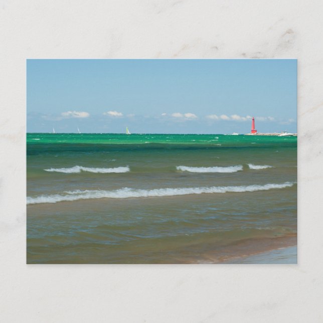 Muskegon Pier Light, Muskegon, Michigan Postcard (Front)