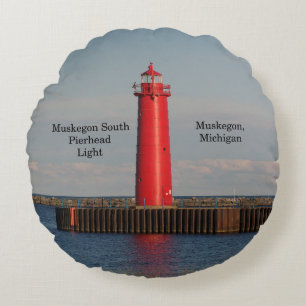 Muskegon South Pierhead Light round pillow