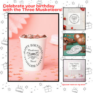 Musketeer Hero Happy Birthday Party Customisable Paper Cups