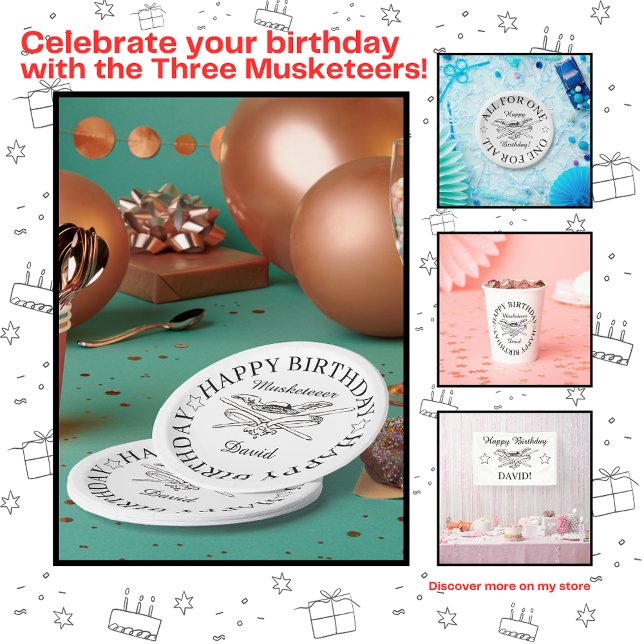 Musketeer Hero Happy Birthday Party Customisable Paper Plate (Creator Uploaded)