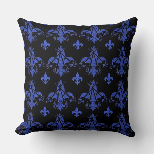 Musketeer Swords Blue Throw Pillow (Front)