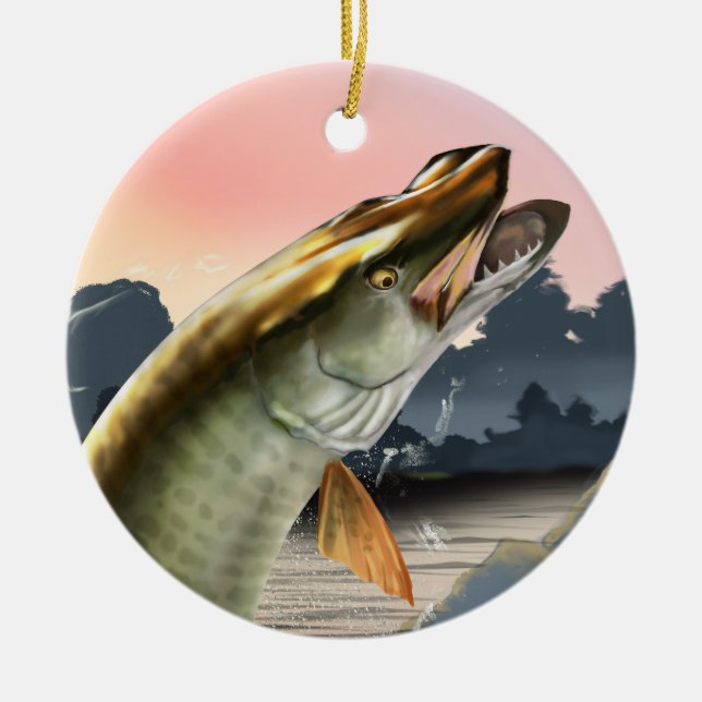 Muskie Christmas Ceramic Tree Decoration (Front)
