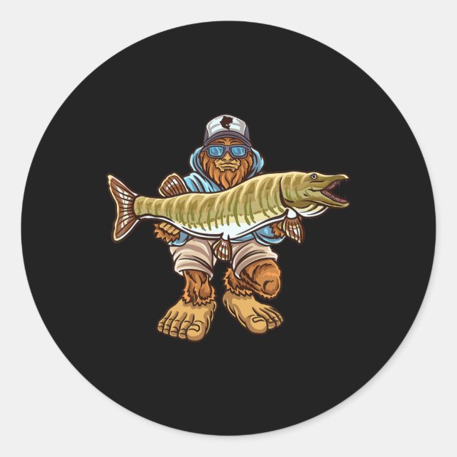 Muskie Fishing Bigfoot Musky Hunting Fishermen  Classic Round Sticker (Front)