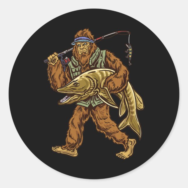 Muskie Fishing Bigfoot Musky Hunting Fishermen  Classic Round Sticker (Front)