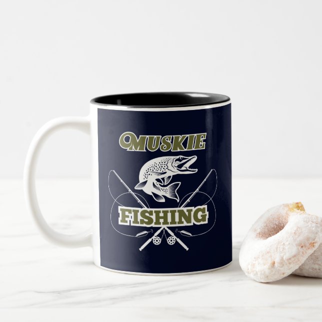 Muskie Fishing Trophy Sports Fish Two-Tone Coffee Mug (With Donut)