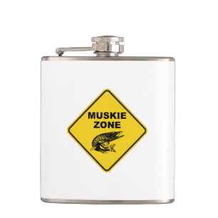Muskie Fishing Zone Sign Hip Flask