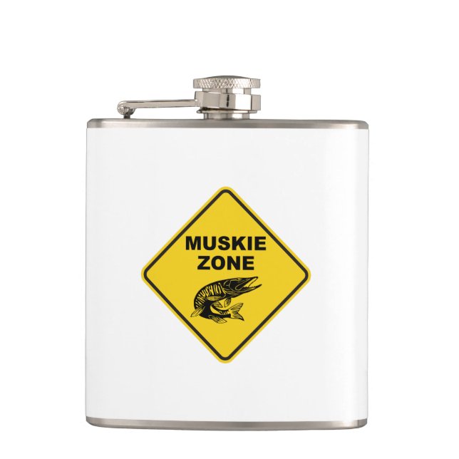 Muskie Fishing Zone Sign Hip Flask (Front)