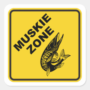 Muskie Fishing Zone Sign Square Sticker