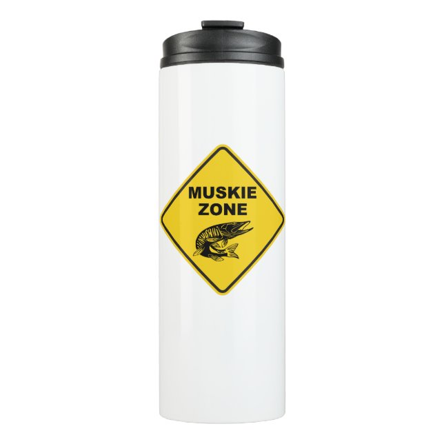 Muskie Fishing Zone Sign Thermal Tumbler (Front)