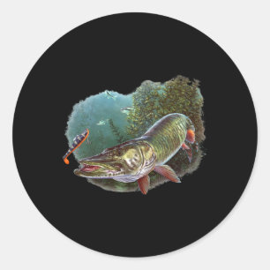 Muskie Hunter Musky Fisherman Fly Fishing Lure Nov Classic Round Sticker