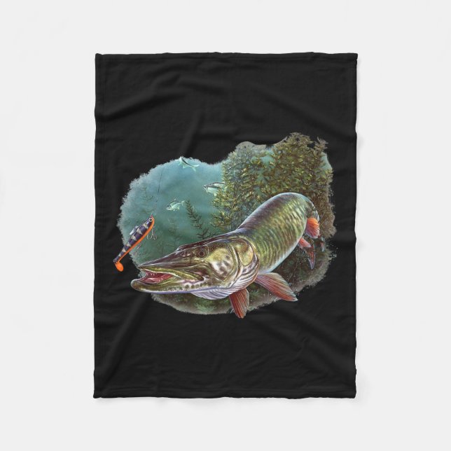 Muskie Hunter Musky Fisherman Fly Fishing Lure Nov Fleece Blanket (Front)