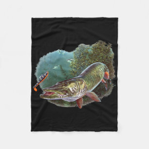 Muskie Hunter Musky Fisherman Fly Fishing Lure Nov Fleece Blanket