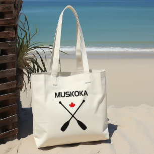 Muskoka Canada Crossed Paddle Oars Maple Leaf Tote Bag