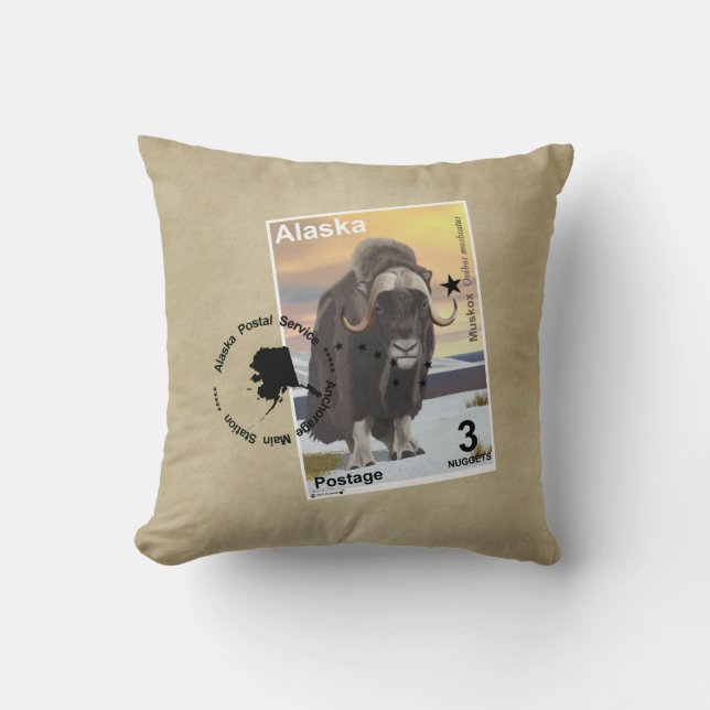 Muskox Stamp Souvenir Cushion (Front)