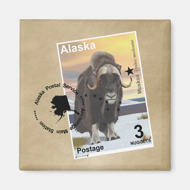 Muskox Stamp Souvenir Magnet (Front)