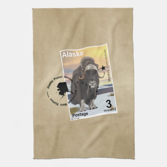 Muskox Stamp Souvenir Tea Towel (Vertical)