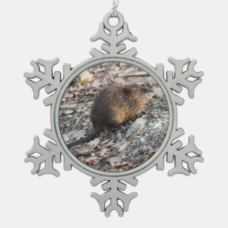 Muskrat Snowflake Pewter Christmas Ornament