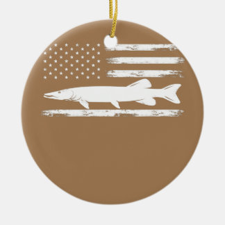 Musky American Flag 4th of july Fishing lovers Ceramic Tree Decoration