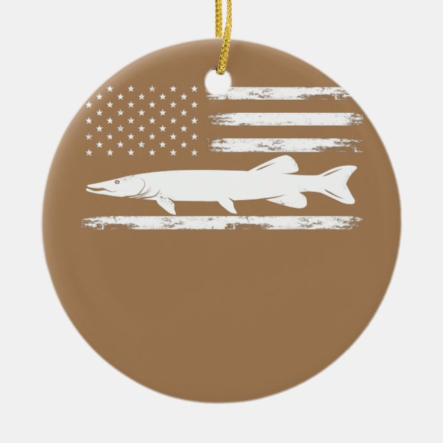 Musky American Flag 4th of july Fishing lovers Ceramic Tree Decoration (Front)