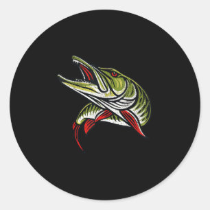 Musky fish and muskie fishing vintage lure fly classic round sticker