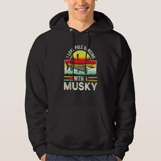 Musky Fish Gag Muskie Fishing Retro Fisherman Dad Hoodie (Front)