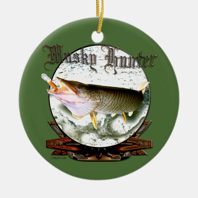 Musky hunter 1 ceramic tree decoration (Front)
