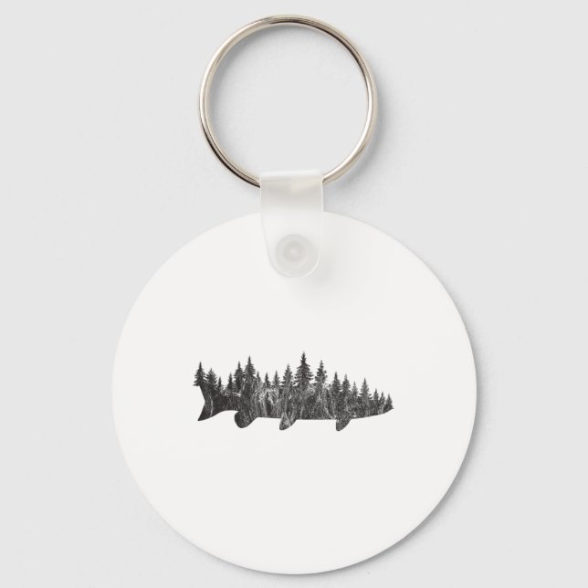 Musky Pine Forest Treeline - Outdoor Fishing Angle Key Ring (Front)