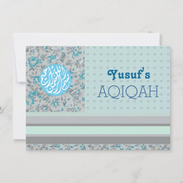 Muslim baby boy blue aqiqah Islamic Invitation (Front)