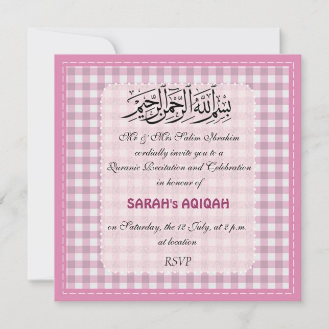 Muslim baby girl pink Aqiqah celebration Invitation (Front)
