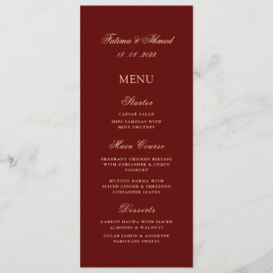 Muslim Burgundy Red Vintage Wedding  Menu