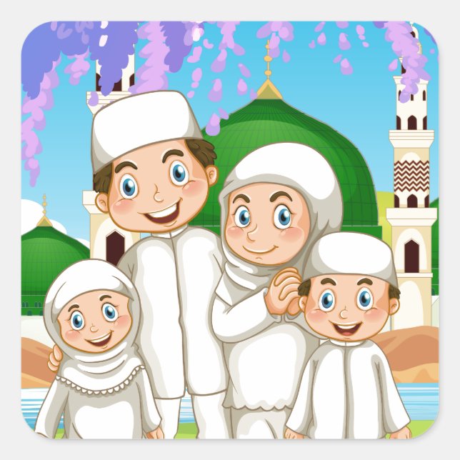Muslim family standing in the park square sticker (Front)