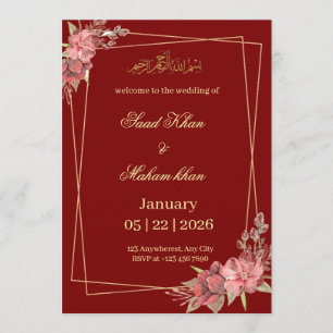 Muslim floral wedding invitation Nikkah invite
