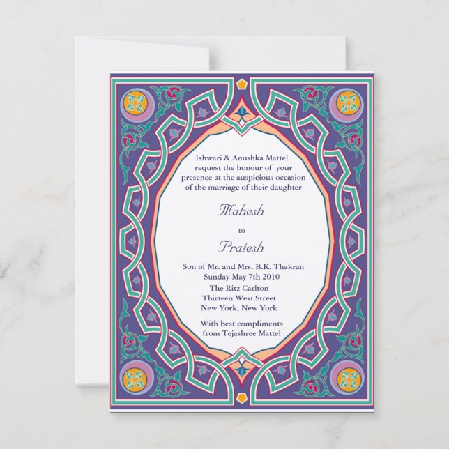 Muslim Hindu Asian Wedding or Mehndi Invitation (Front)