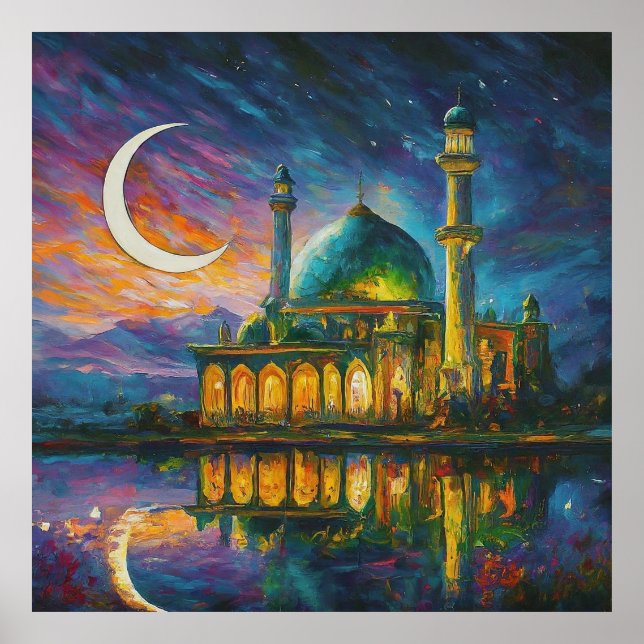 Muslim Mosque Crescent Stars Painting Poster (Front)