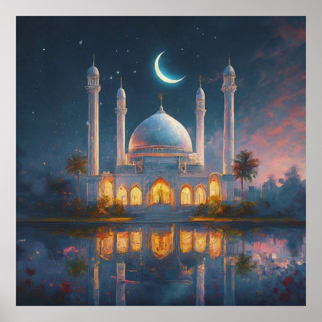 Muslim Mosque Crescent Stars Painting Poster (Front)