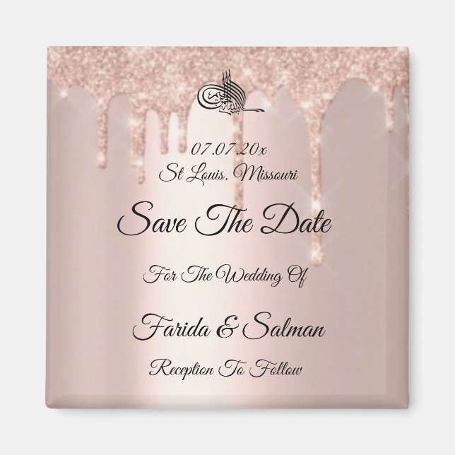 Muslim Rose Gold   Save The Date Magnet  (Front)