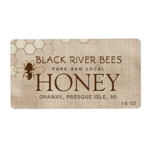 Muslin Honey Shipping Label Honeycomb & Bee       