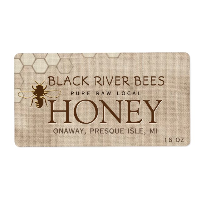 Muslin Honey Shipping Label Honeycomb & Bee        (Front)