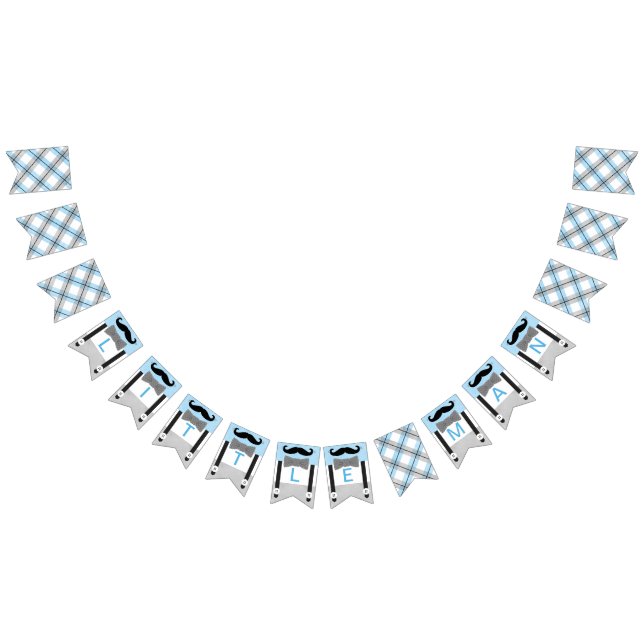 Mustache baby blue gray baby boy shower decor bunting  (All)