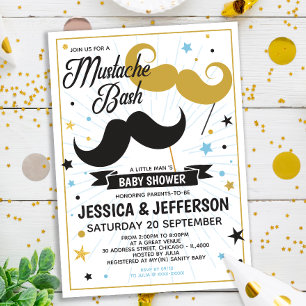 Mustache Bash Boy Baby Faux Glitter Shower Invitation