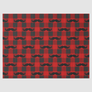 Mustache Buffalo Plaid Pattern Black and Red  Tissue Paper