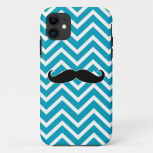 Mustache on Aqua Chevron Stripe iPhone 5 Case