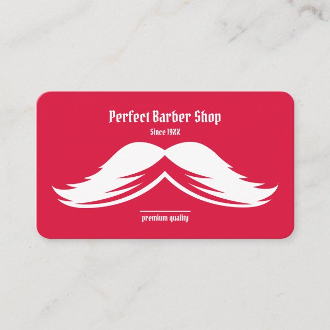 Mustache Red Black Unique Creative Simple Barber Business Card (Front)